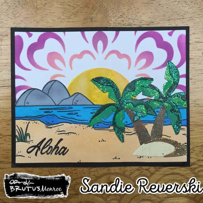 Brutus Monroe - 6x6 Stencil - Heat Wave. This 6x6 stencil is perfect for creating beautiful backgrounds and patterns for your projects. Available at Embellish Away located in Bowmanville Ontario Canada. Card design by Sandie Reverski.