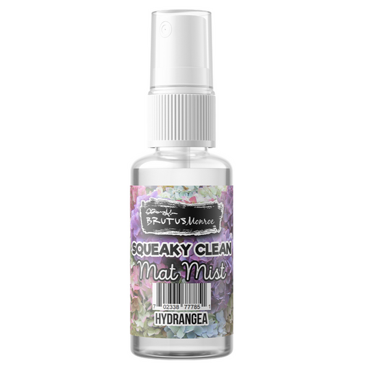 Brutus Monroe - Squeaky Clean Mat Mist Cleaner - Hydrangea. The Brutus Monroe mat mist cleaner has been formulated to use with your Brutus Monroe Stick and Stamp Mat - this incredible cleaner has a hydrangea scent that is sure to make your crafting space smell heavenly!  2 ounce bottle. Available at Embellish Away located in Bowmanville Ontario Canada.