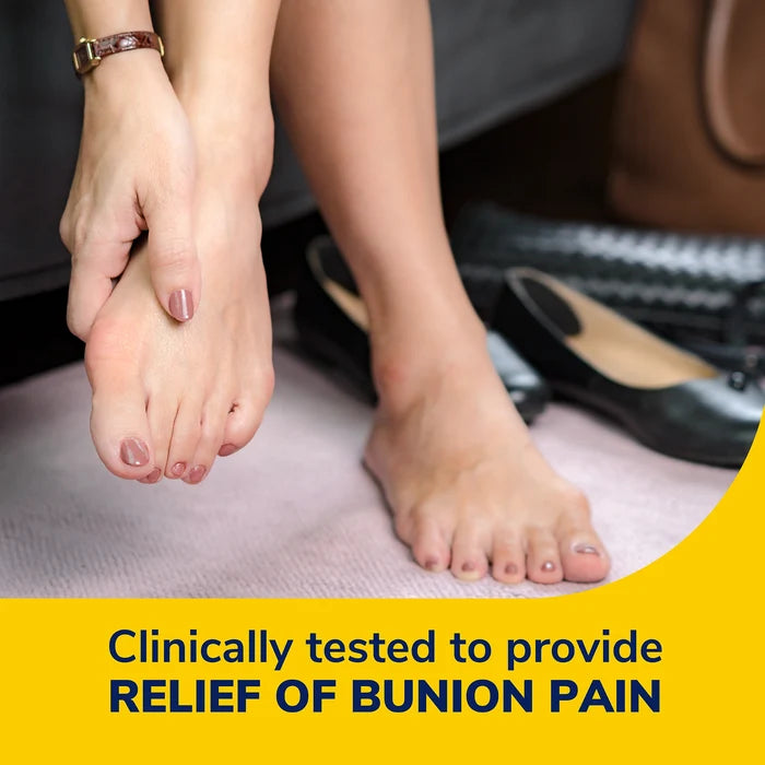 Bunion toe corrector strap around forefoot and big toe, close-up view.