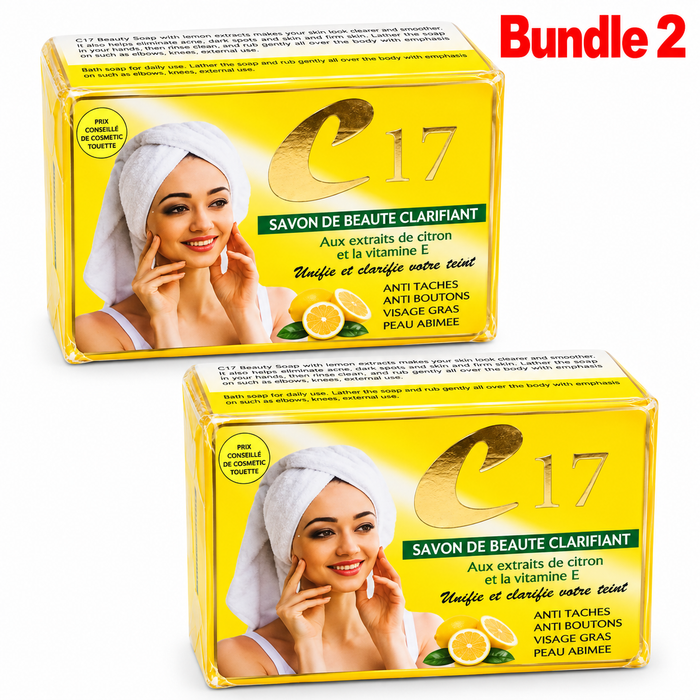 C17 Clarifying Beauty Soap with Lemon and Vitamin E, a refreshing cleansing bar designed to remove impurities and promote smooth, fresh, and radiant-looking skin.