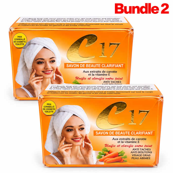C17 Clarifying Beauty Soap with Carrot Extract and Vitamin E, a cleansing beauty bar designed to remove impurities and promote smooth, fresh, and radiant-looking skin.