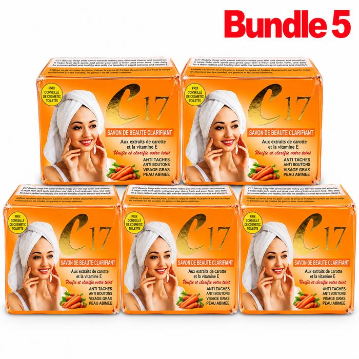 C17 Clarifying Beauty Soap with Carrot Extract and Vitamin E, a cleansing beauty bar designed to remove impurities and promote smooth, fresh, and radiant-looking skin.
