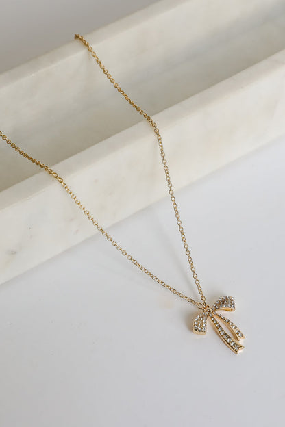 Camila Gold Rhinestone Bow Charm Necklace