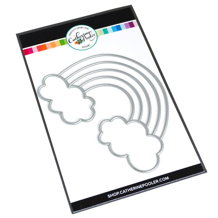 Catherine Pooler - Die - Over the Rainbow. The Over the Rainbow Die is our perfect little rainbow! Complete with clouds, this large die was created to fill your card front. Available at Embellish Away located in Bowmanville Ontario Canada.
