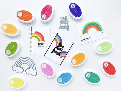 Catherine Pooler - Die - Over the Rainbow. The Over the Rainbow Die is our perfect little rainbow! Complete with clouds, this large die was created to fill your card front. Available at Embellish Away located in Bowmanville Ontario Canada. Example by brand ambassador.