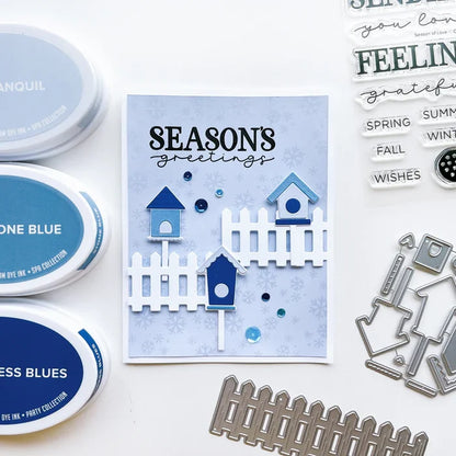 Catherine Pooler - Die - White Picket Fence. This gorgeous White Picket Fence Die helps complete the scene for so many of your cards. Available at Embellish Away located in Bowmanville Ontario Canada. Example by brand ambassador.