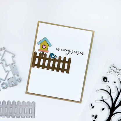 Catherine Pooler - Die - White Picket Fence. This gorgeous White Picket Fence Die helps complete the scene for so many of your cards. Available at Embellish Away located in Bowmanville Ontario Canada. Example by brand ambassador.