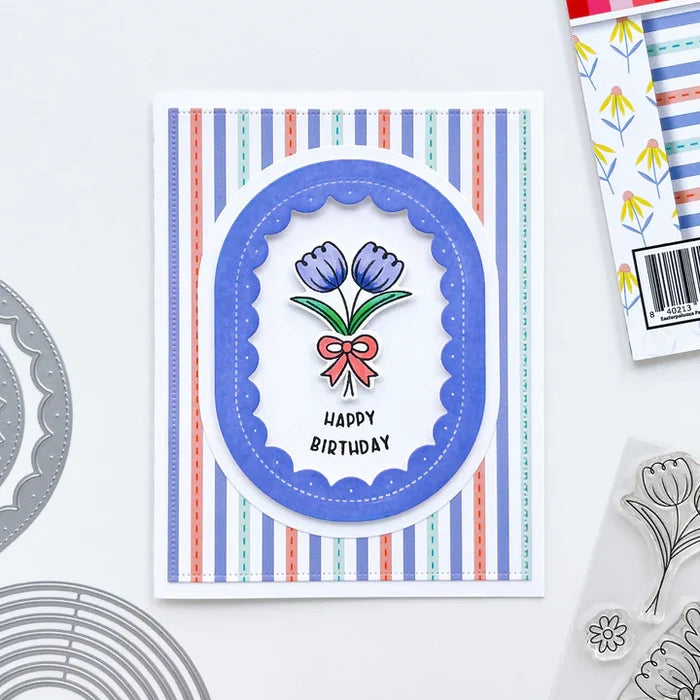 Catherine Pooler - Patterned Paper - Easterpalooza. Let's celebrate the season with the Easterpalooza Patterned Paper. This bright and vibrant pack is full of easter and spring inspired prints and patterns. Available at Embellish Away located in Bowmanville Ontario Canada. Example by brand ambassador.