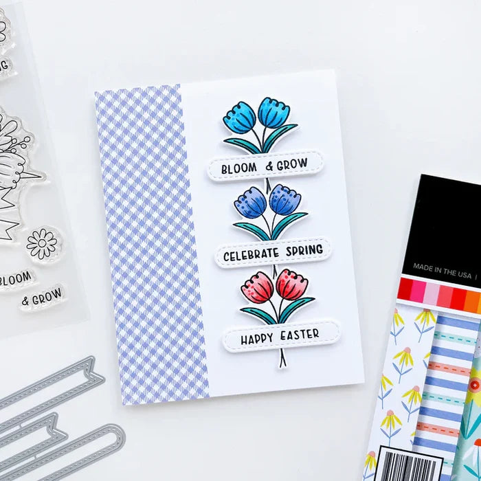 Catherine Pooler - Patterned Paper - Easterpalooza. Let's celebrate the season with the Easterpalooza Patterned Paper. This bright and vibrant pack is full of easter and spring inspired prints and patterns. Available at Embellish Away located in Bowmanville Ontario Canada. Example by brand ambassador.