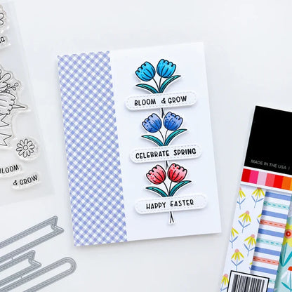 Catherine Pooler - Patterned Paper - Easterpalooza. Let's celebrate the season with the Easterpalooza Patterned Paper. This bright and vibrant pack is full of easter and spring inspired prints and patterns. Available at Embellish Away located in Bowmanville Ontario Canada. Example by brand ambassador.