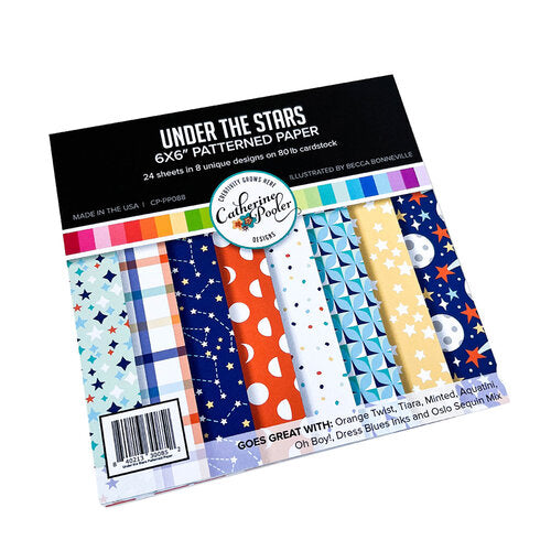Catherine Pooler - Patterned Paper - Under The Stars. This pack of 6" x 6" patterned paper, Under The Stars, is designed by Becca Bonneville for Catherine Pooler Designs and is part of the Under The Stars Collection. Available at Embellish Away located in Bowmanville Ontario Canada.