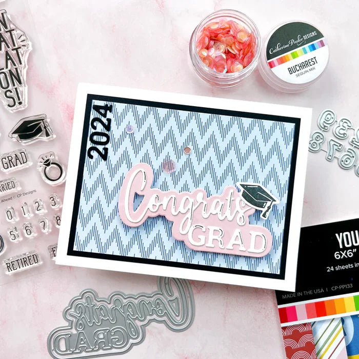 Catherine Pooler - Word Die - Congrats Grad. Celebrate all the graduates in your life with the Congrats Grad Word Die. Available at Embellish Away located in Bowmanville Ontario Canada. Example by brand ambassador.