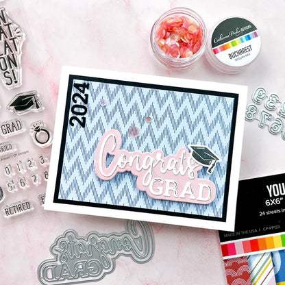 Catherine Pooler - Word Die - Congrats Grad. Celebrate all the graduates in your life with the Congrats Grad Word Die. Available at Embellish Away located in Bowmanville Ontario Canada. Example by brand ambassador.