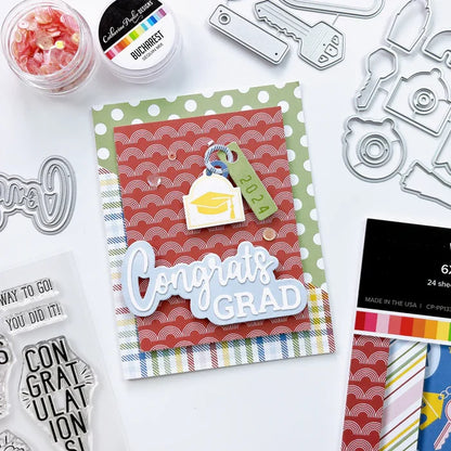 Catherine Pooler - Word Die - Congrats Grad. Celebrate all the graduates in your life with the Congrats Grad Word Die. Available at Embellish Away located in Bowmanville Ontario Canada. Example by brand ambassador.