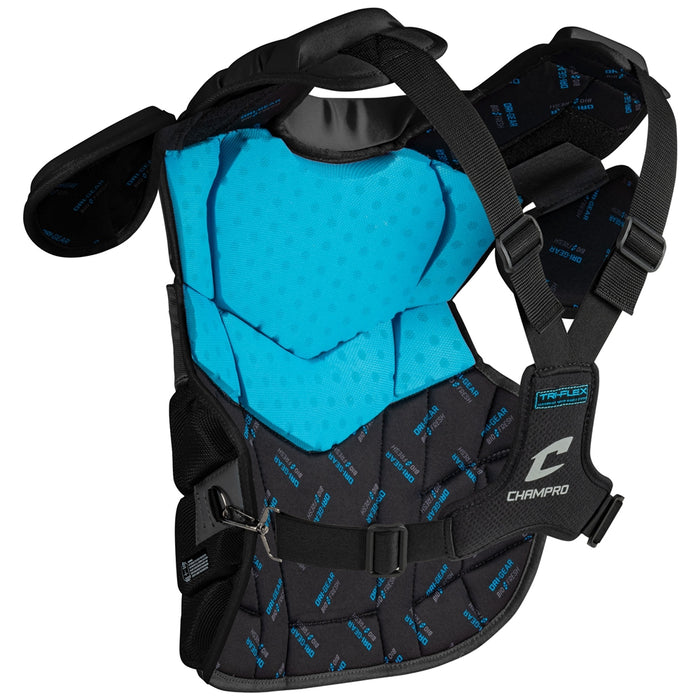 The Champro Sports Optimus Champion Plus Catcher's Chest Protector (CPN3) features adjustable straps and padded sections for sports safety and cardiac protection—ideal for baseball or softball catchers.