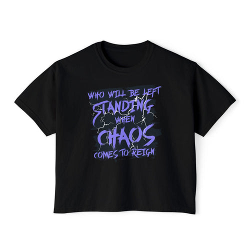 thtgrlreads Lady of Darkness & Legacy Series cozy black Comfort Colors crop top featuring a vintage-style graphic with purple gothic text and lightning accents in a unisex fit