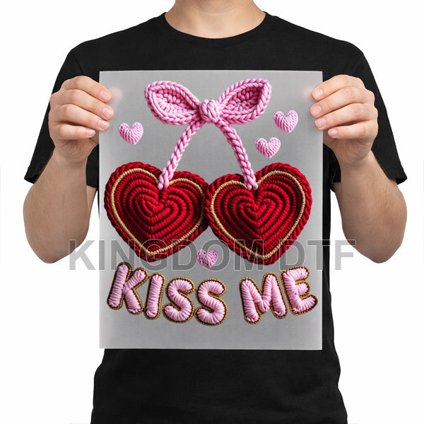 Cherry Kiss Me Faux Crochet DTF Transfers - Ready To Press