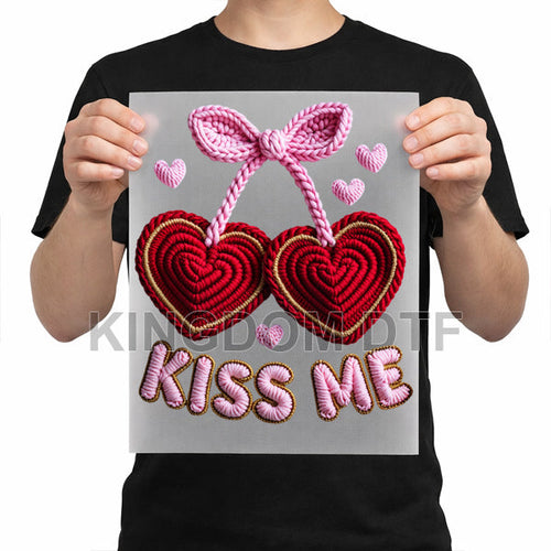 Cherry Kiss Me Faux Crochet DTF Transfers - Ready To Press