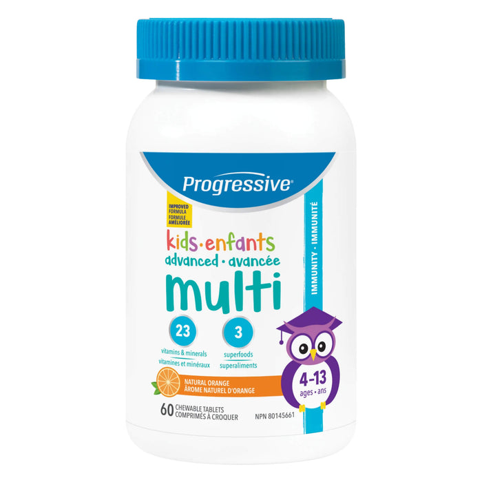 Bottle of Progressive Chewable Multivitamin for Kids Natural Orange Flavour 60 Chewables