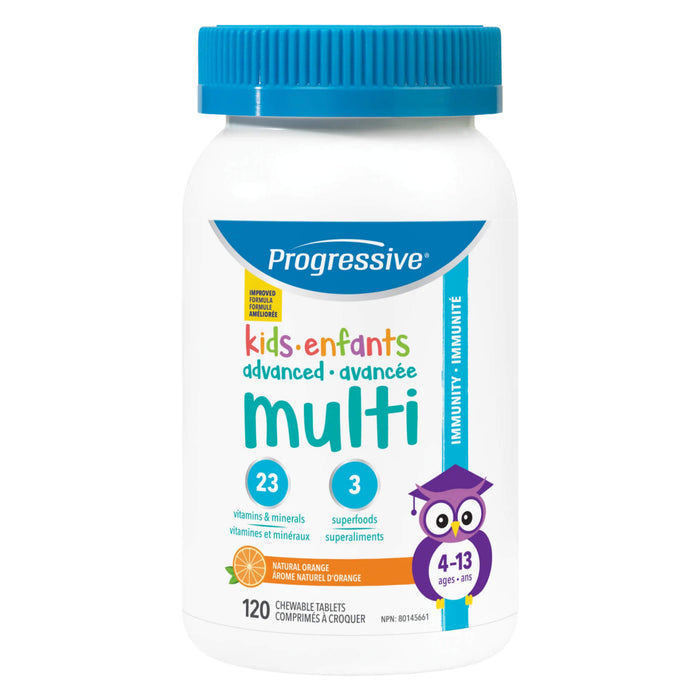 Bottle of Progressive Chewable Multivitamin for Kids Natural Orange Flavour 120 Chewables
