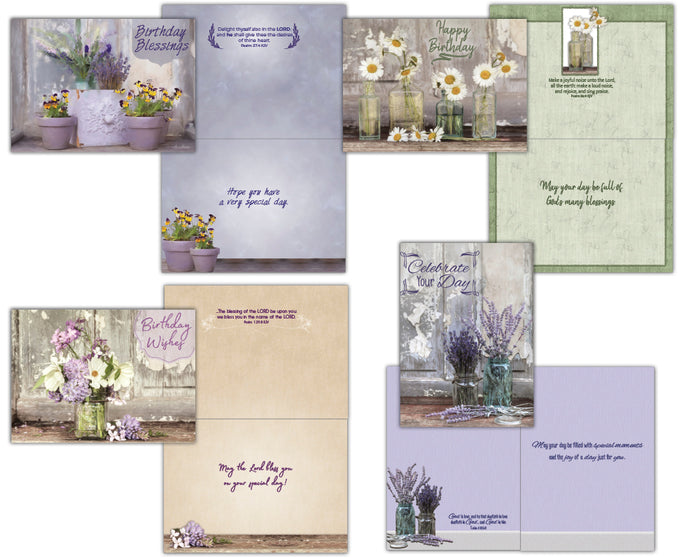 Christian Birthday Cards by Shared Blessings- Floral Celebration, Box of 12 Birthday Cards