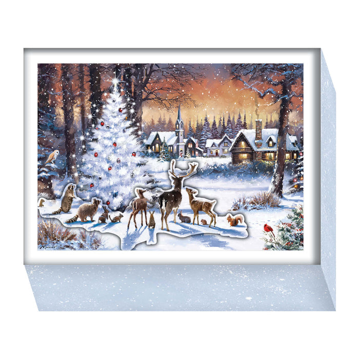 Box of Christmas cards with deer and tree