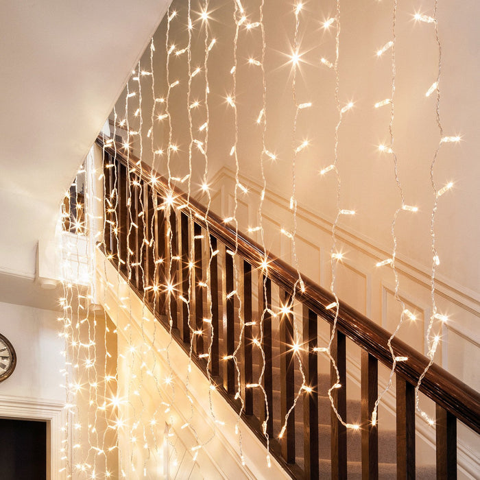 Core Connect 6m x 3m 864 Warm White Connectable Curtain Lights Clear Cable