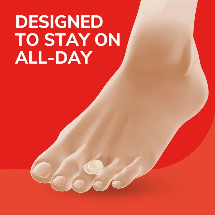 Corn Cushions shown on a foot, designed to stay all-day