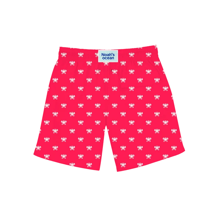 Nachhaltige Kinder-Badehose aus recyceltem Material – Modell Crabby Crab von Noah*s Ocean.