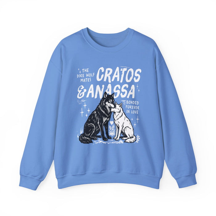 thtgrlreads Wolves of Ruin collection oversized crewneck sweatshirt featuring a vintage-wash Comfort Colors base with a graphic print of two wolves and themed text, offered by Printify.