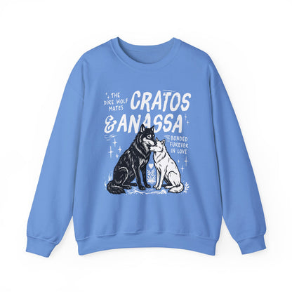 thtgrlreads Wolves of Ruin collection oversized crewneck sweatshirt featuring a vintage-wash Comfort Colors base with a graphic print of two wolves and themed text, offered by Printify.