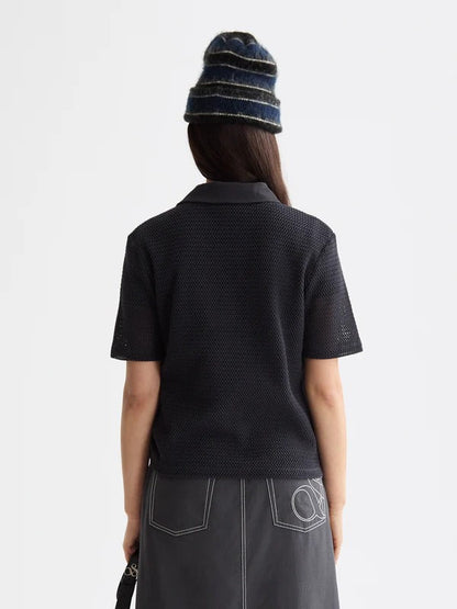Crochet Polo Knit Top