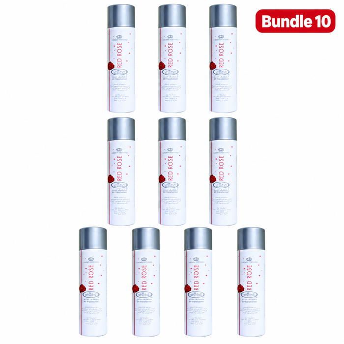 Crown Perfumes Al-Rehab Red Rose Air Freshener 300ml, UAE-made aromatic room spray with a delicate floral rose fragrance, designed to refresh living spaces and create an elegant, pleasant, and inviting atmosphere.