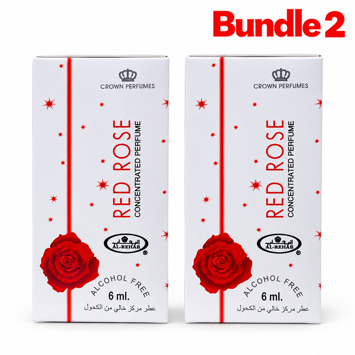 Crown Perfumes Red Rose Concentrated Perfume Oil 6ml in a branded bottle, rich floral fragrance oil with an elegant rose scent, ideal for everyday wear and special occasions.