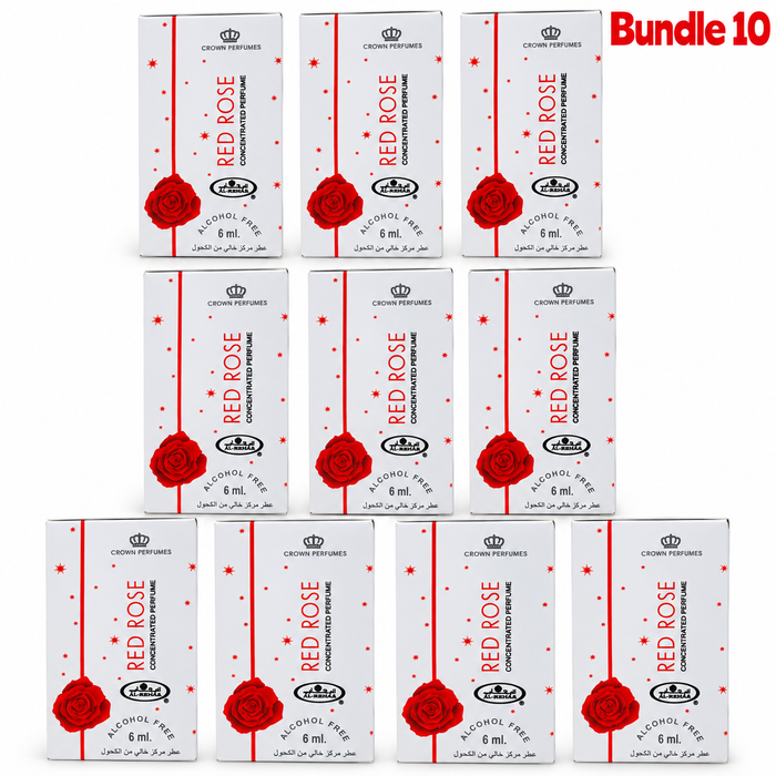 Crown Perfumes Red Rose Concentrated Perfume Oil 6ml in a branded bottle, rich floral fragrance oil with an elegant rose scent, ideal for everyday wear and special occasions.