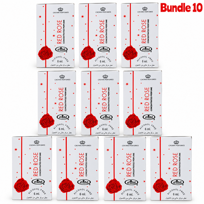 Crown Perfumes Red Rose Concentrated Perfume Oil 6ml in a branded bottle, rich floral fragrance oil with an elegant rose scent, ideal for everyday wear and special occasions.