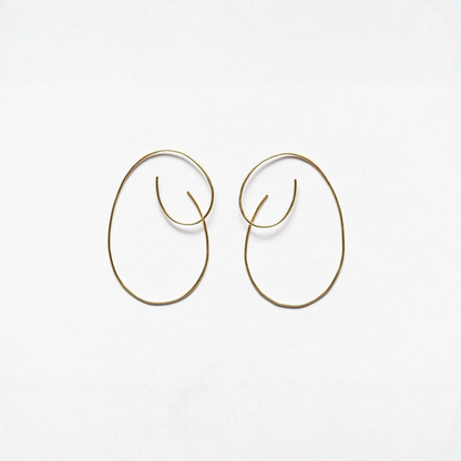 Pair of large oval hoop threader earrings, gold-tone with curved ends