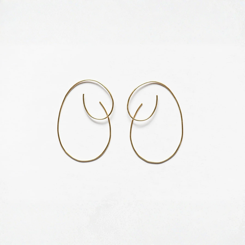 Pair of large oval hoop threader earrings, gold-tone with curved ends