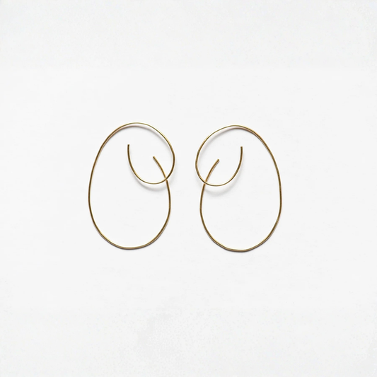 Pair of large oval hoop threader earrings, gold-tone with curved ends