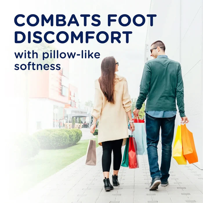 Gray memory foam insoles for everyday walking, shown under shoes