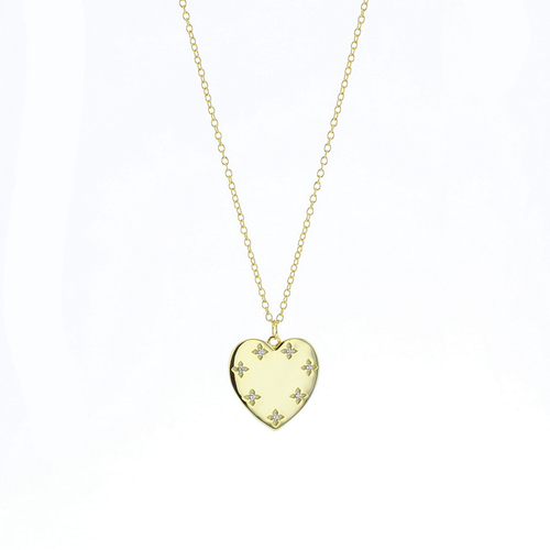 Gold heart pendant necklace with small star accents