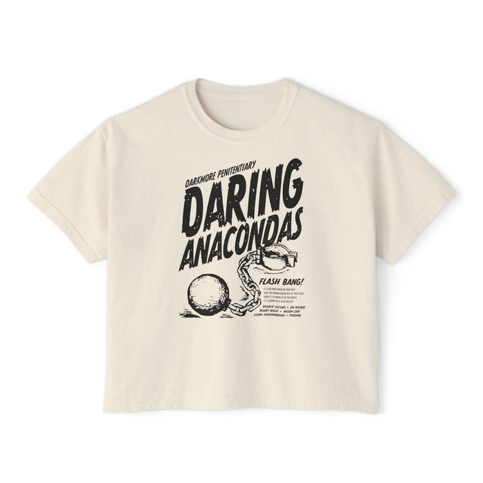 Cream vintage-wash Comfort Colors crop top from thtgrlreads featuring bold black graphic text and illustration in the Darkmore Penitentiary collection on lightweight cotton.
