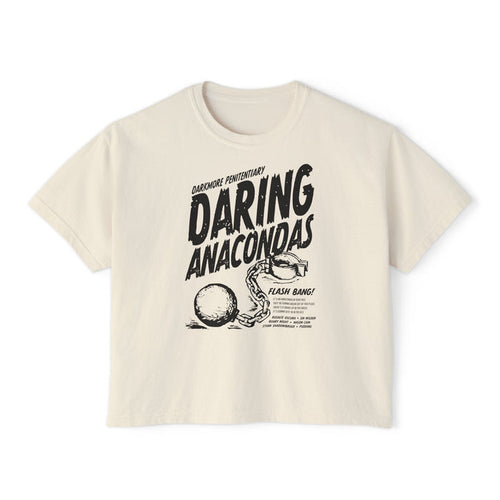 Cream vintage-wash Comfort Colors crop top from thtgrlreads featuring bold black graphic text and illustration in the Darkmore Penitentiary collection on lightweight cotton.