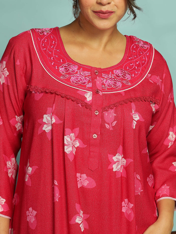 Elegant Pink Floral Maxi Nighty for Women