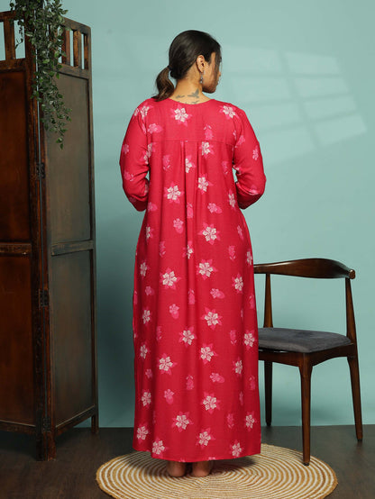 Elegant Pink Floral Maxi Nighty for Women