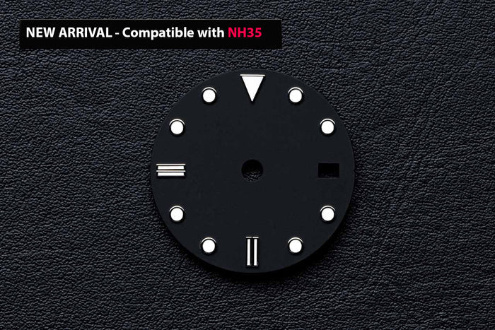 DWC D02 Black Custom Watch Dial (BGW9) for TMI NH35 - Full Custom Dial with silver custom engraving