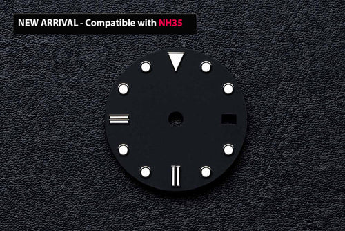 DWC D02 Black Custom Watch Dial (BGW9) for TMI NH35 - Full Custom Dial with silver custom engraving