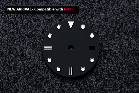 DWC D02 Black Custom Watch Dial (BGW9) for TMI NH35 - Full Custom Dial with silver custom engraving