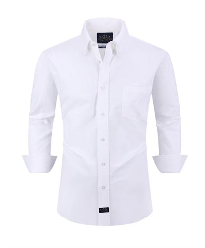 Eagle Stretch Neck Dress Solid Oxford Shirt In White