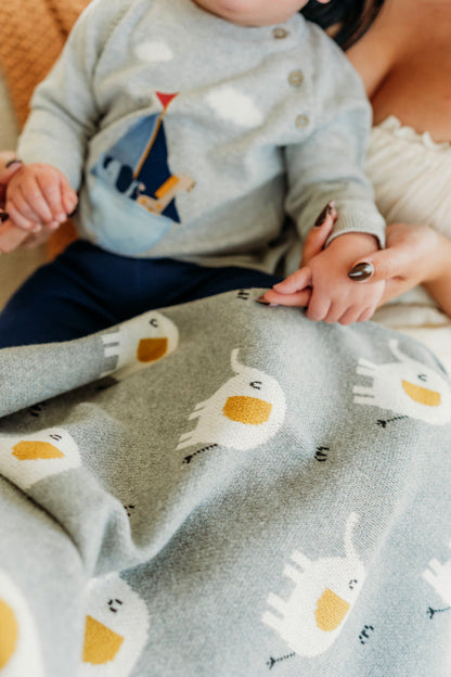 Elephant Organic Cotton Jacquard Sweater Knit Baby Blanket